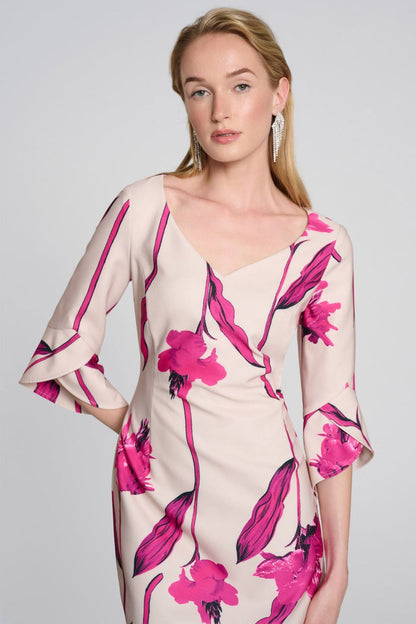 Joseph Ribkoff 242733 Light Sand Pink Floral Print Dress - Dotique
