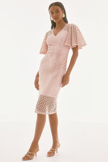 Joseph Ribkoff 251744 Pale Pink Guipure Lace Sheath Dress - Dotique