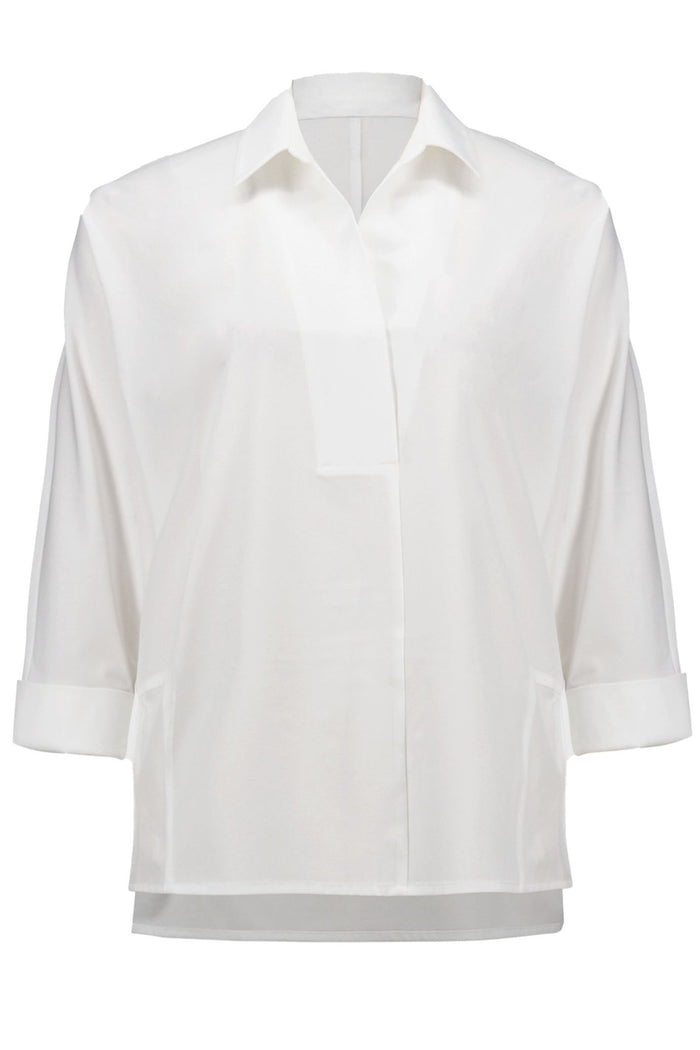 Joseph Ribkoff  251948-1761 Vanilla Poplin Boxy Shirt with Overlapping V-Neck - Dotique