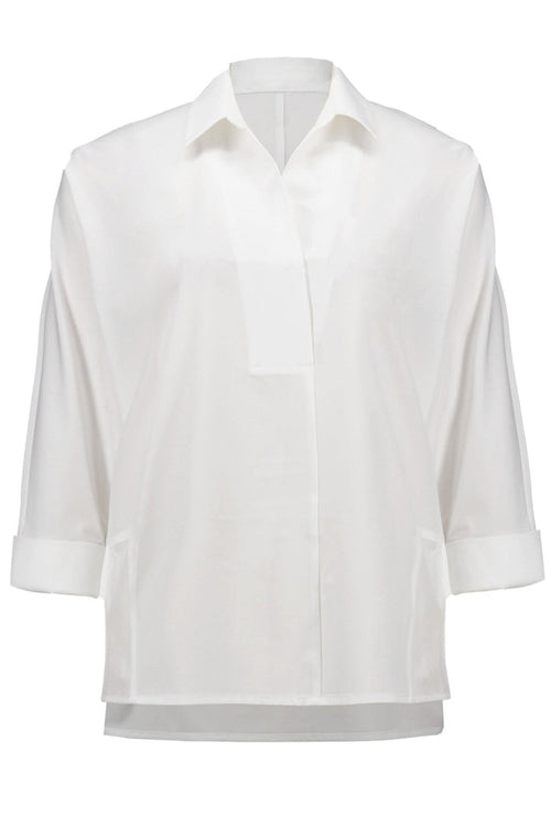 Joseph Ribkoff  251948-1761 Vanilla Poplin Boxy Shirt with Overlapping V-Neck - Dotique