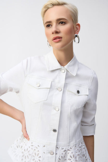 Joseph Ribkoff 251964 White Denim Broderie Anglaise Jacket - Dotique