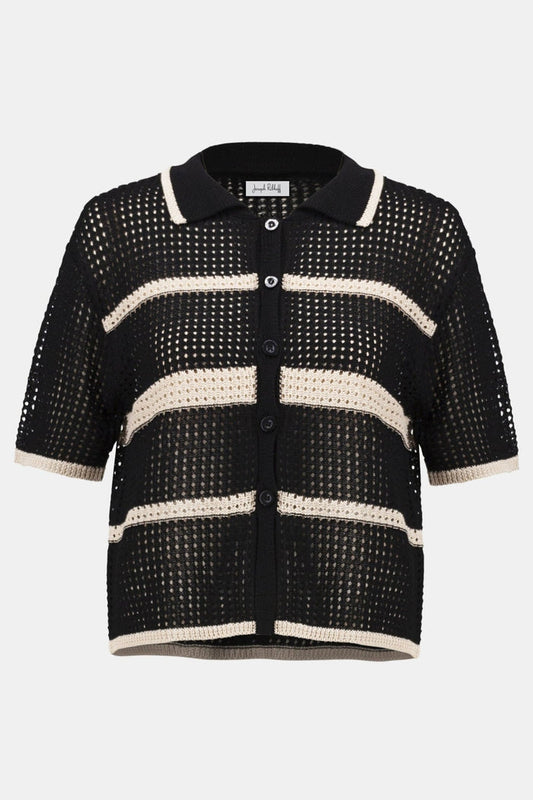 Joseph Ribkoff 252924 Black and Parchment Knitted Short Sleeve Top - Dotique