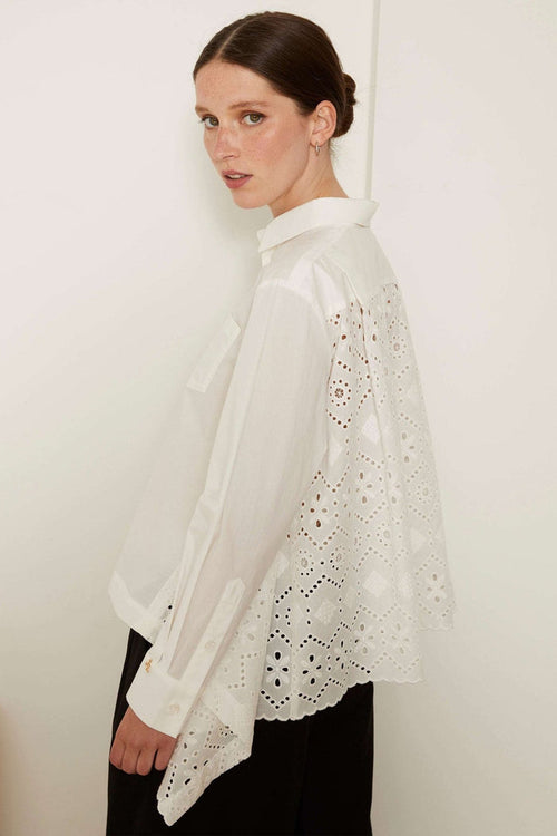Jovonna Arja White Broderie Anglaise Back Shirt - Dotique