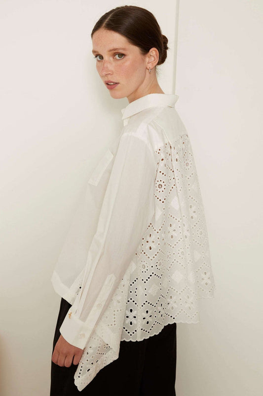 Jovonna Arja White Broderie Anglaise Back Shirt - Dotique