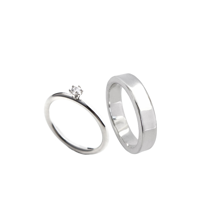 Julie 0,10 ct + Plain silverring | Vigsel / Förlovningsringar Par