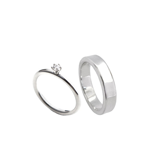 Julie 0,10 ct + Plain silverring | Vigsel / Förlovningsringar Par