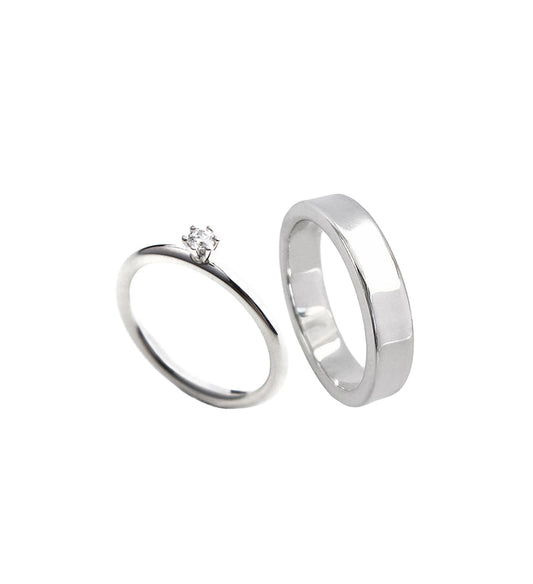 Julie 0,10 ct + Plain silverring | Vigsel / Förlovningsringar Par