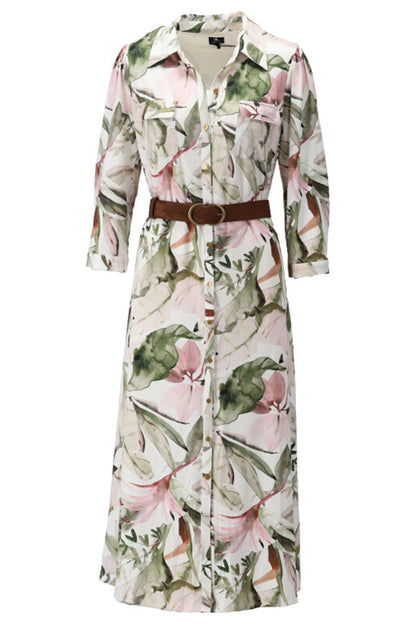 K-Design Y130 Off White Flower Print Shirt Dress & Belt - Dotique