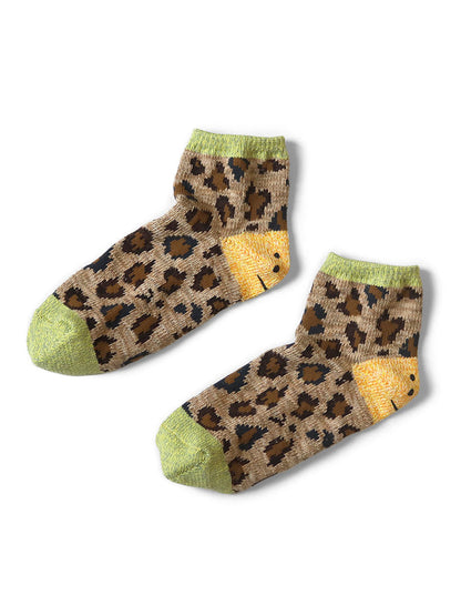 Kapital 84 Yarns RAINBOWY HAPPY HEEL Leopard Ankle Socks - Lime