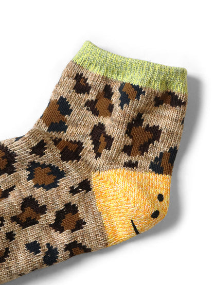 Kapital 84 Yarns RAINBOWY HAPPY HEEL Leopard Ankle Socks - Lime