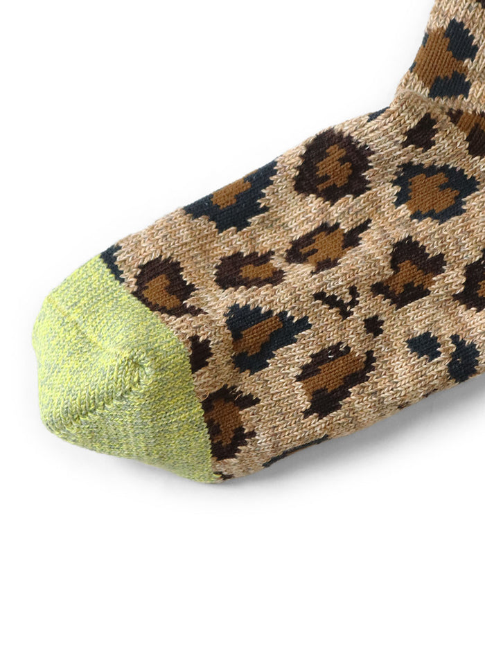 Kapital 84 Yarns RAINBOWY HAPPY HEEL Leopard Ankle Socks - Lime