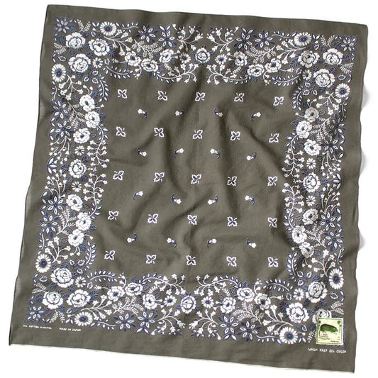 Kapital Fastcolor Selvedge Bandanna (CHURCHILL GARDEN) 30x30 - Khaki