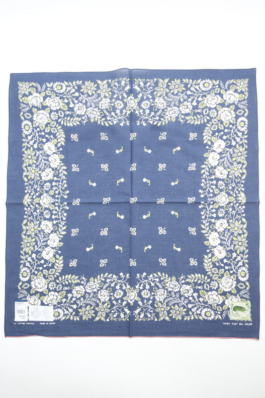 Kapital Fastcolor Selvedge Bandanna (CHURCHILL GARDEN) 30x30 - Navy