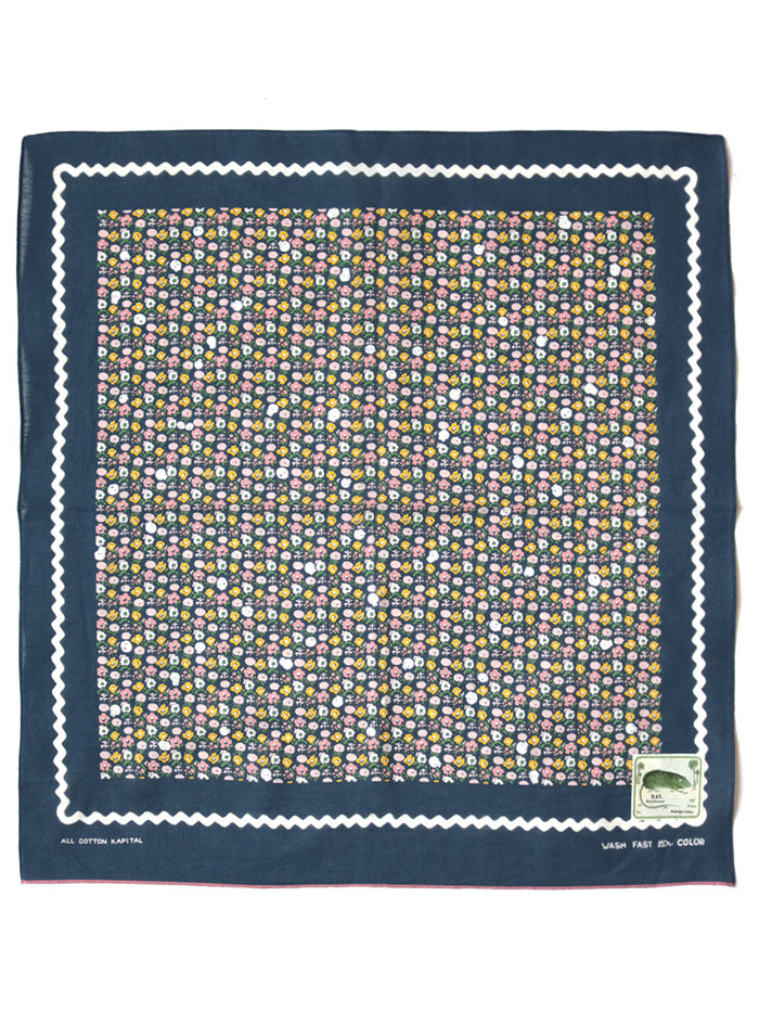 Kapital Fastcolor Selvedge Bandanna (SKULL & FLOWER) - Navy