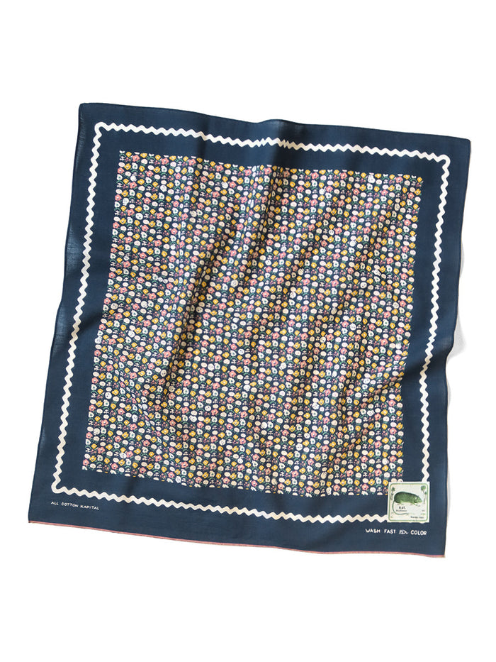 Kapital Fastcolor Selvedge Bandanna (SKULL & FLOWER) - Navy