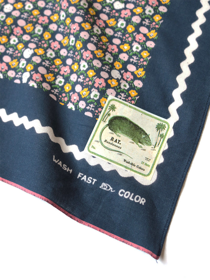 Kapital Fastcolor Selvedge Bandanna (SKULL & FLOWER) - Navy
