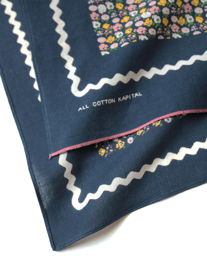 Kapital Fastcolor Selvedge Bandanna (SKULL & FLOWER) - Navy