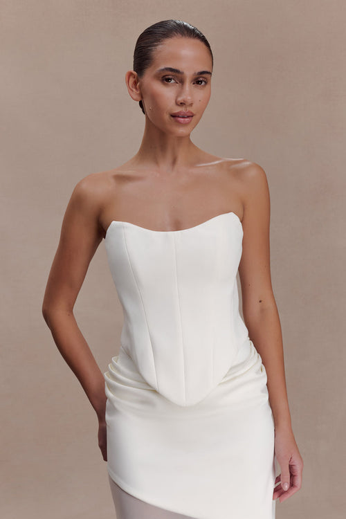 Karina Strapless Scuba Corset  - White