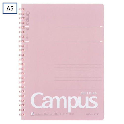 Kokuyo Campus Soft Ring Notebook | A5 - 50 Sheets - 6mm Dotted Line | Pink