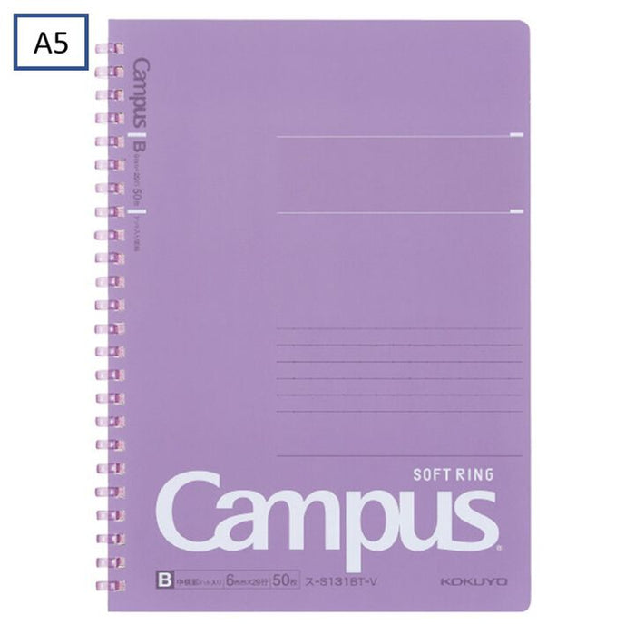 Kokuyo Campus Soft Ring Notebook | A5 - 50 Sheets - 6mm Dotted Line | Purple