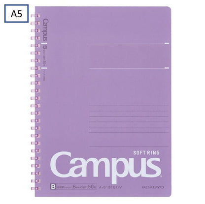 Kokuyo Campus Soft Ring Notebook | A5 - 50 Sheets - 6mm Dotted Line | Purple