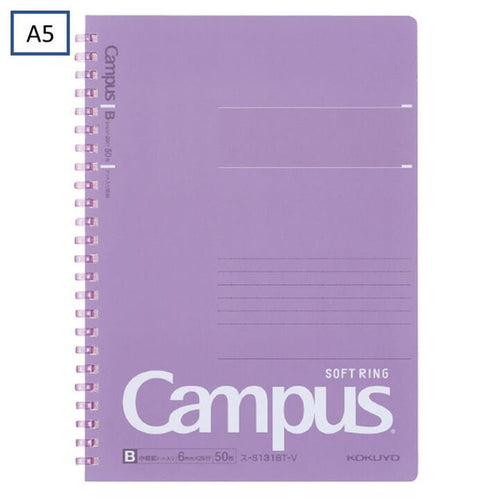Kokuyo Campus Soft Ring Notebook | A5 - 50 Sheets - 6mm Dotted Line | Purple