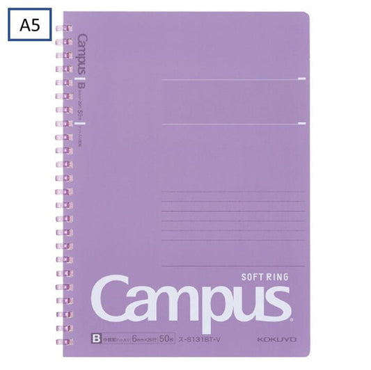 Kokuyo Campus Soft Ring Notebook | A5 - 50 Sheets - 6mm Dotted Line | Purple