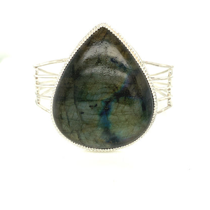 Labradorite gemstone Bangle , Sterling Silver bangle, size 7, Healing Stone jewelry