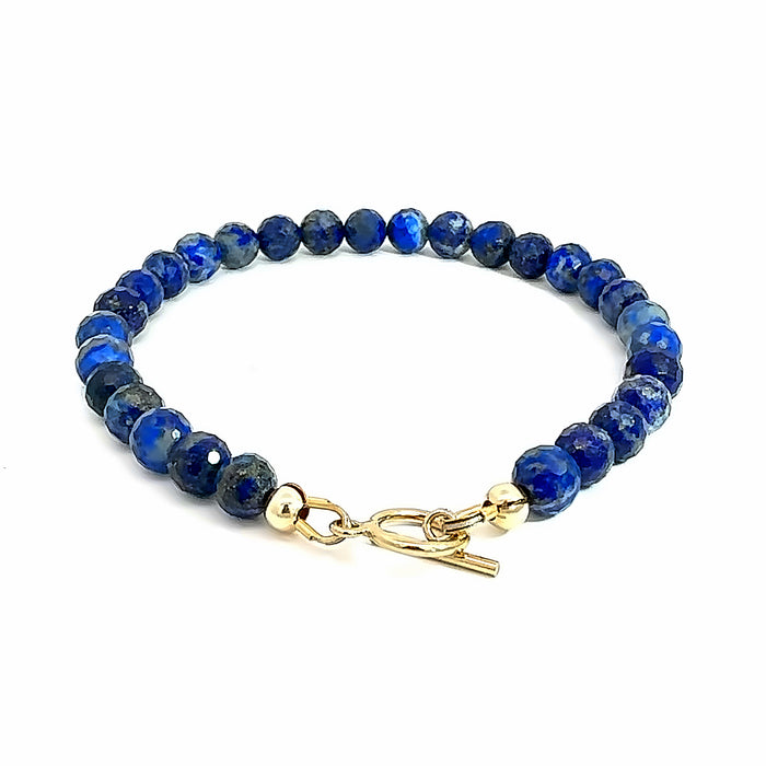 One 6.75'' 4mm faceted round Lapis Lazuli w/GF toggle -new