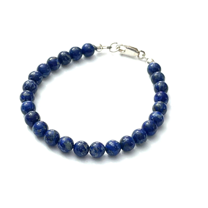 One 6.5'' Lapis Lazuli Gemstone bracelet, 6mm smooth lapis lazuli w/ SS lobster claw