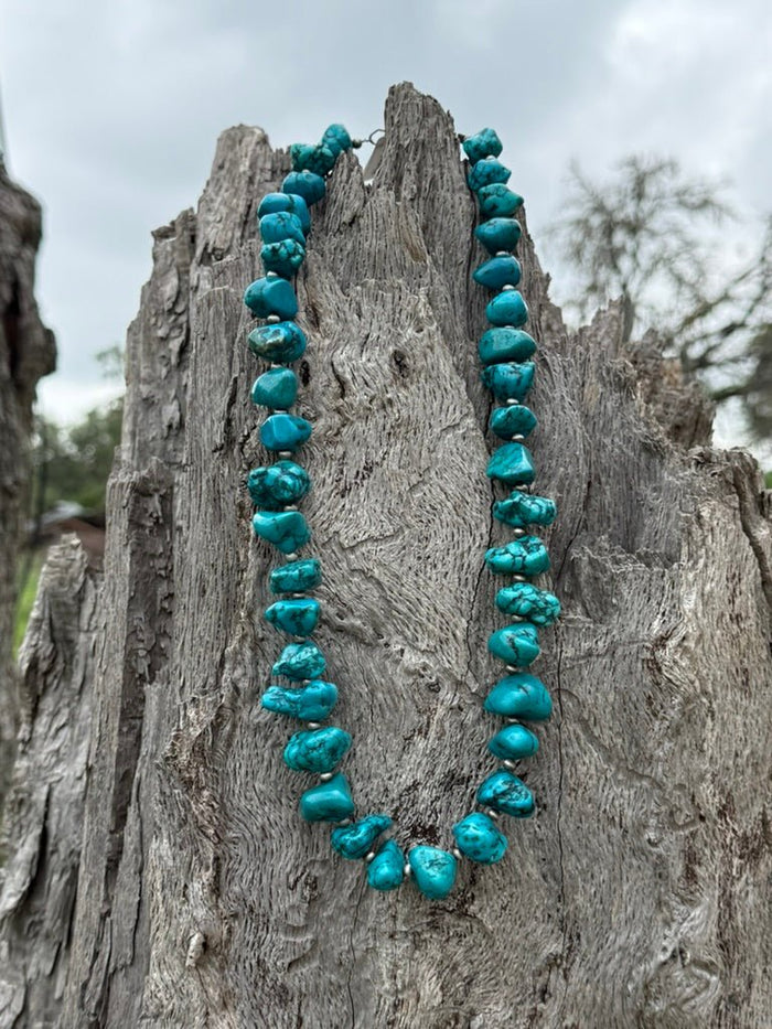 Large Blue Turquoise Nugget Beaded Necklace