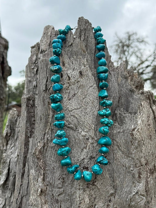 Large Blue Turquoise Nugget Beaded Necklace