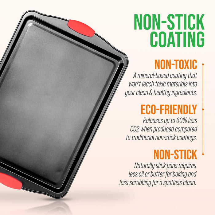 Large Cookie Sheet - Deluxe Nonstick Gray Coating Inside & Outside With Red Silicone Handles, Compatible With Model: Ncsbs3S (Black)