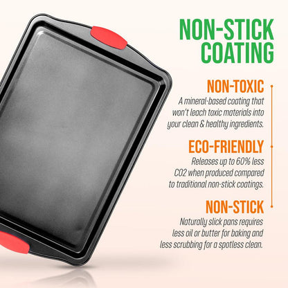 Large Cookie Sheet - Deluxe Nonstick Gray Coating Inside & Outside With Red Silicone Handles, Compatible With Model: Ncsbs3S (Black)