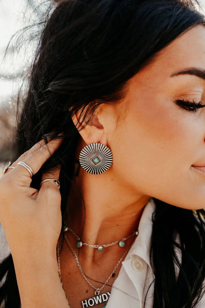 Large Silver Burst and Turquoise EarringsSilverOS