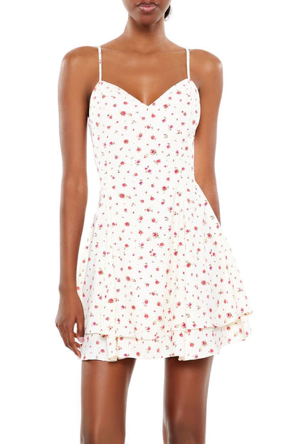 Layered Rose Print Mini Dress