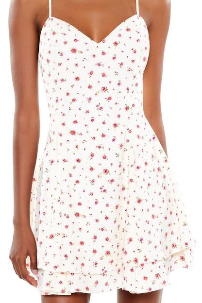 Layered Rose Print Mini Dress