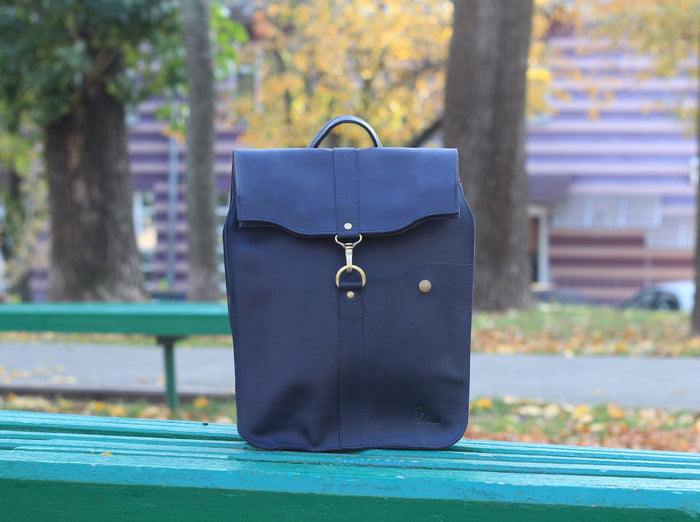 Leather backpack Carbine Blue