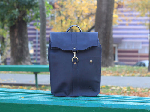 Leather backpack Carbine Blue