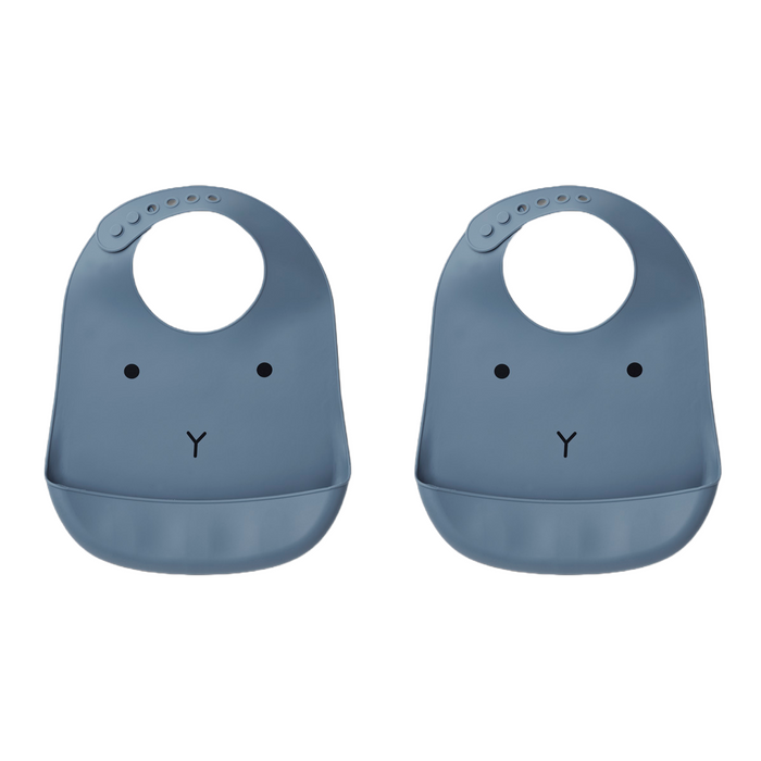 Liewood - Tilda Silicone Bib - Rabbit Blue Wave (2 Pack) - Mabel & Fox