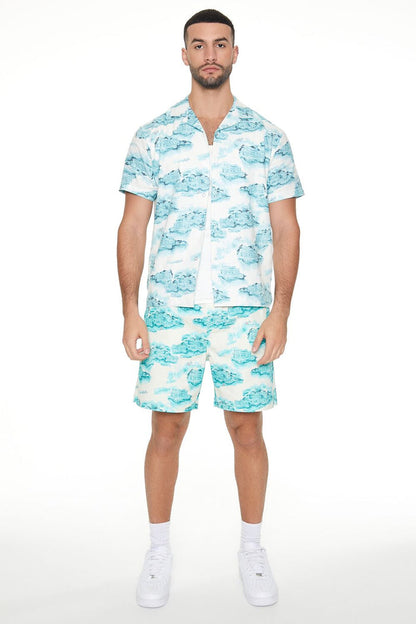 Linen-Blend Cityscape Print Shirt