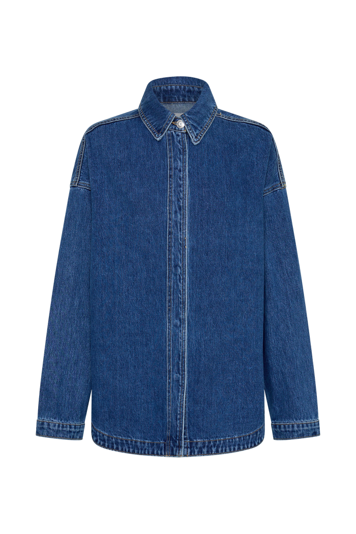Lioda Oversized Denim Shirt - Dark Blue
