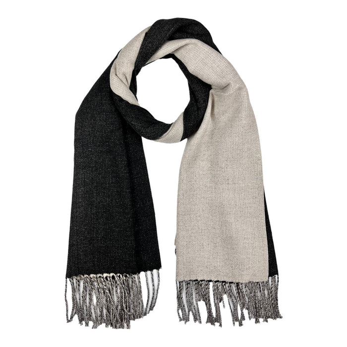 London Scarves - Reversible two tone coloured plain cashmere blend scarf: Denim