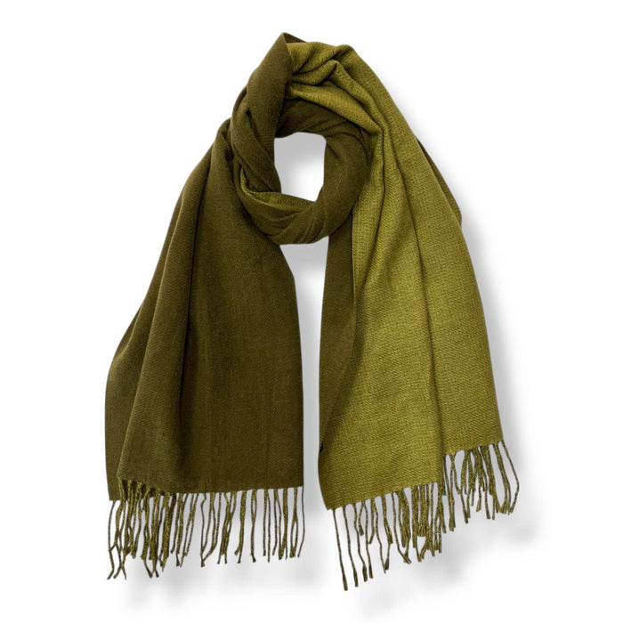 London Scarves - Reversible two tone coloured plain cashmere blend scarf: Khaki