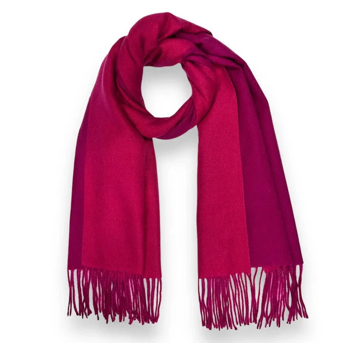 London Scarves - Reversible two tone coloured plain cashmere blend scarf: Khaki