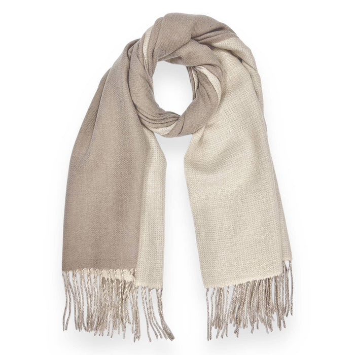 London Scarves - Reversible two tone coloured plain cashmere blend scarf: Khaki