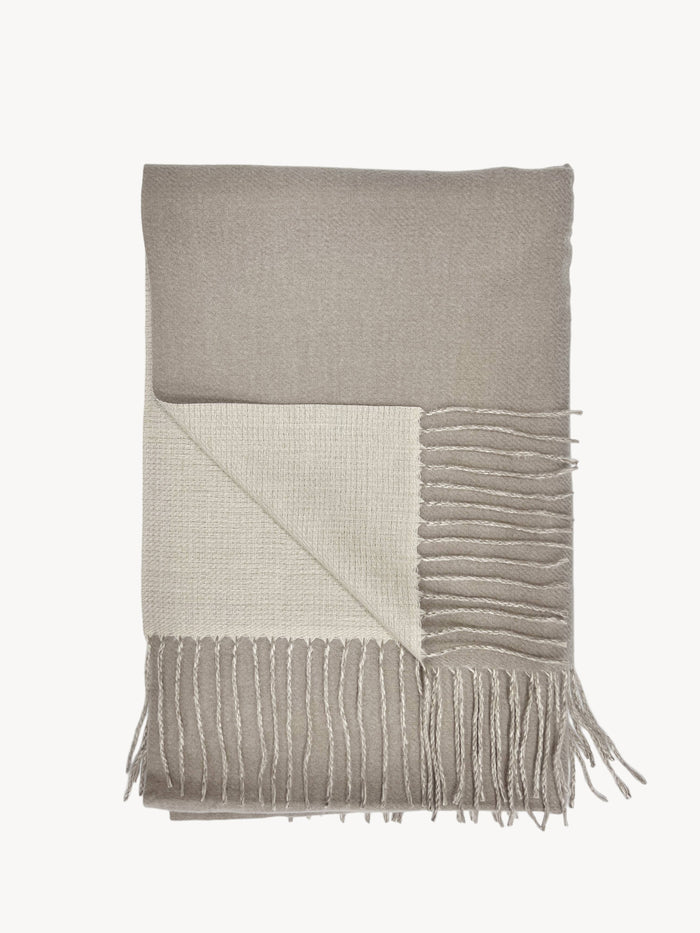 London Scarves - Reversible two tone coloured plain cashmere blend scarf: Khaki