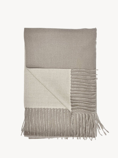 London Scarves - Reversible two tone coloured plain cashmere blend scarf: Oatmeal