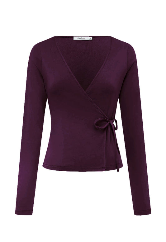 Long Sleeve Wrap Top Aubergine (Original Fit)