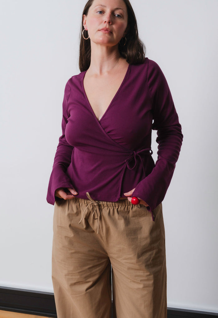 Long Sleeve Wrap Top Aubergine